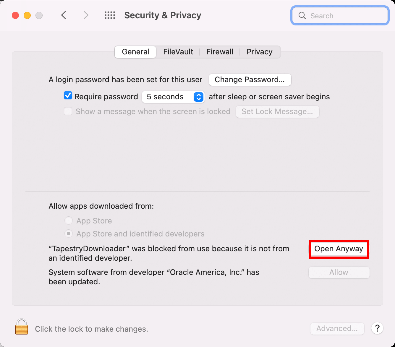 macOS Security & Privacy preferences
