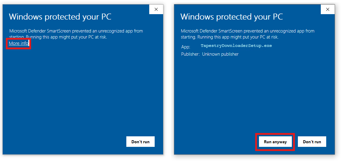 Windows SmartScreen protection warning